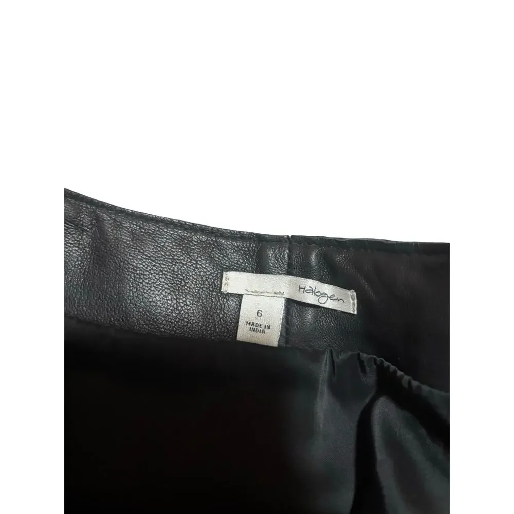 Halogen Black Genuine Leather Flared Mini Skirt Lined Size 6